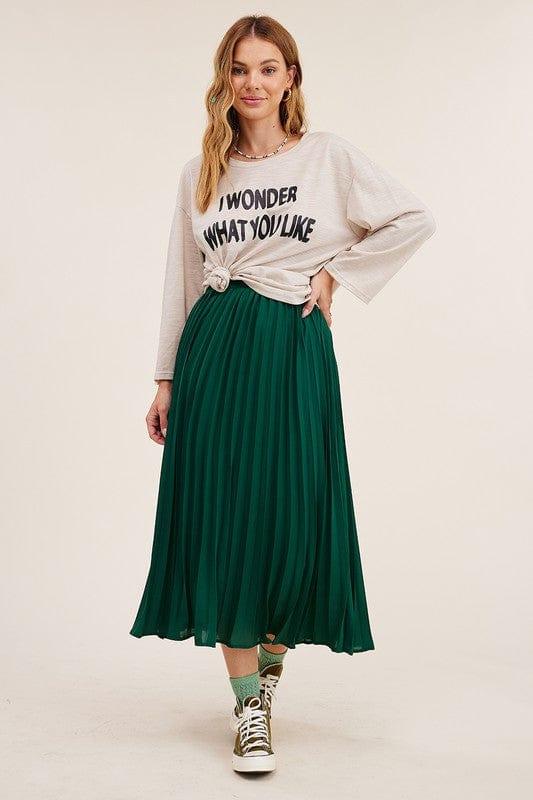 Pleated Midi Skirt in kelly green with elastic waist - Esme and Elodie