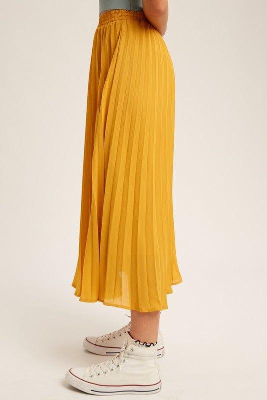 Pleated Midi Skirt in mustard with elastic waist - Esme and Elodie