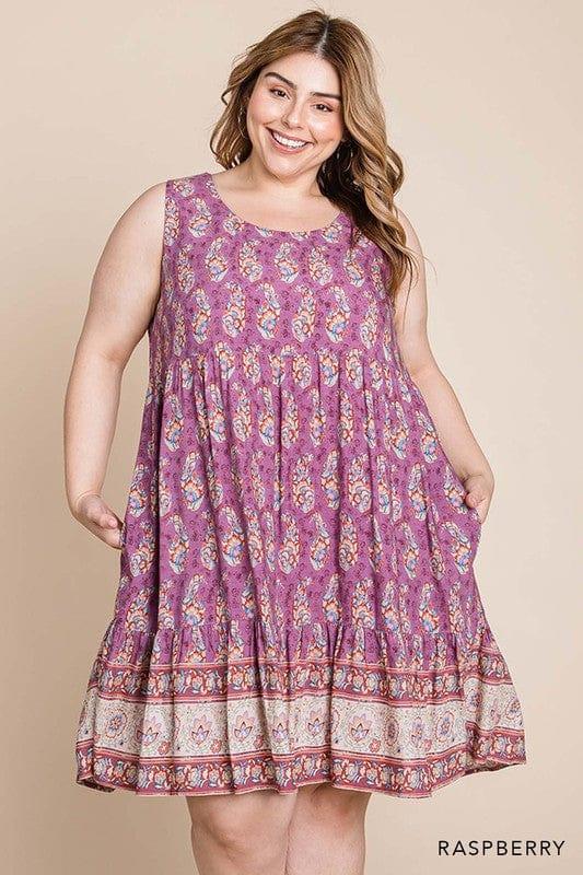 Plum Chutney- womens rayon border print tiered dress - Esme and Elodie