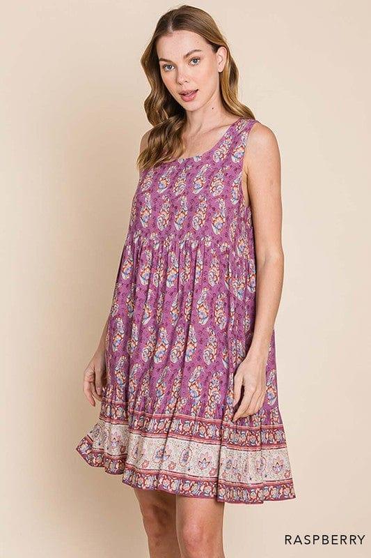 Plum Chutney- womens rayon border print tiered dress - Esme and Elodie
