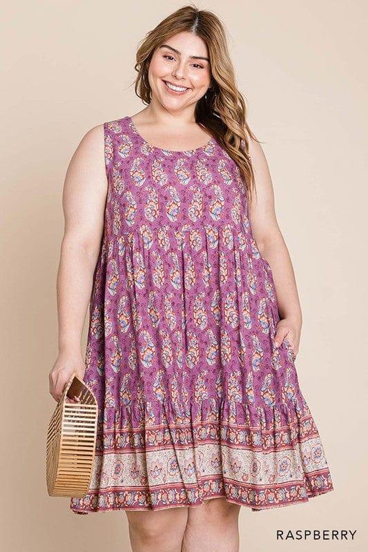 Plum Chutney- womens rayon border print tiered dress - Esme and Elodie