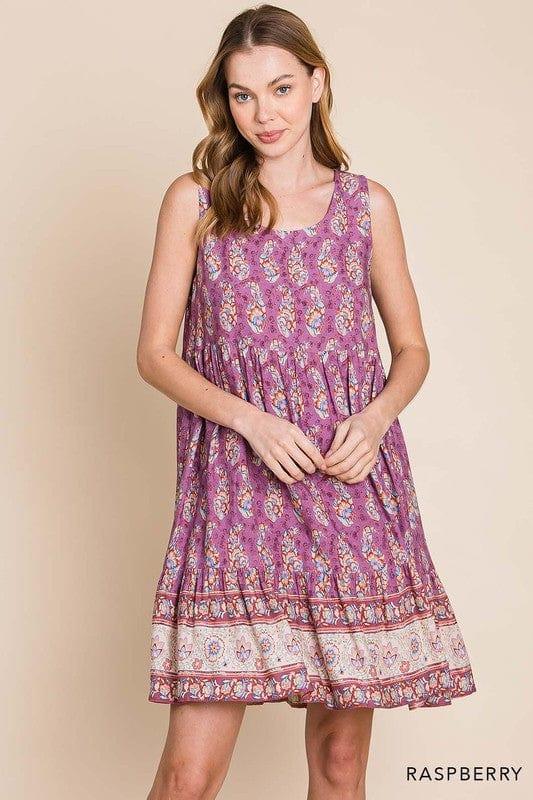 Plum Chutney- womens rayon border print tiered dress - Esme and Elodie