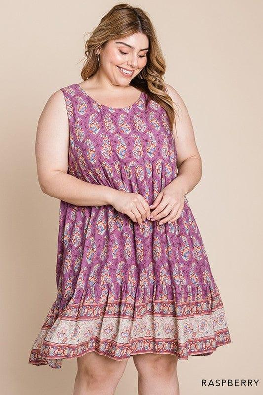Plum Chutney- womens rayon border print tiered dress - Esme and Elodie