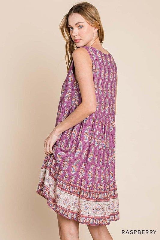 Plum Chutney- womens rayon border print tiered dress - Esme and Elodie