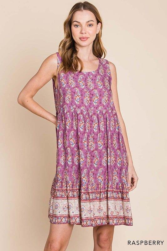 Plum Chutney- womens rayon border print tiered dress - Esme and Elodie