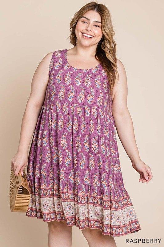 Plum Chutney- womens rayon border print tiered dress - Esme and Elodie