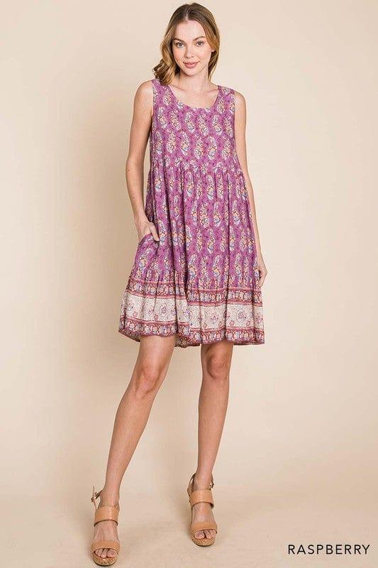 Plum Chutney- womens rayon border print tiered dress - Esme and Elodie