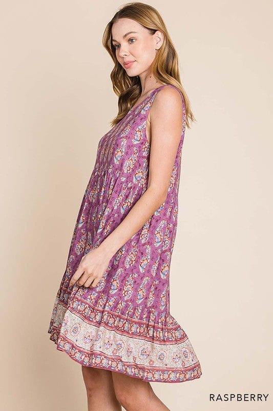Plum Chutney- womens rayon border print tiered dress - Esme and Elodie