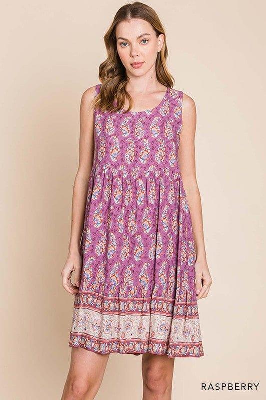 Plum Chutney- womens rayon border print tiered dress - Esme and Elodie