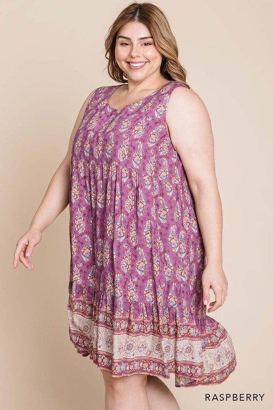 Plum Chutney- womens rayon border print tiered dress - Esme and Elodie