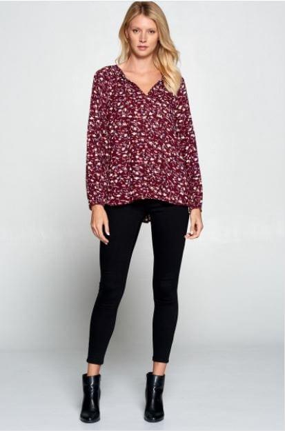 Plum Crazy- women's rayon floral print round hem top - Esme and Elodie