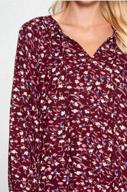 Plum Crazy- women's rayon floral print round hem top - Esme and Elodie