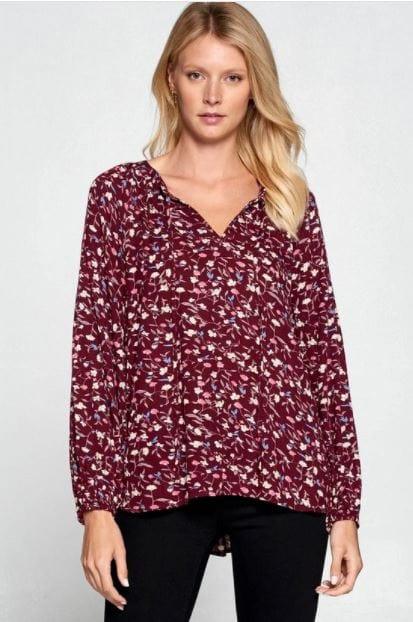 Plum Crazy- women's rayon floral print round hem top - Esme and Elodie