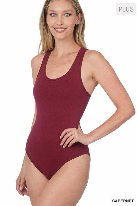 Plus Women's Bodysuit with button crotch in Cabernet - Esme and Elodie