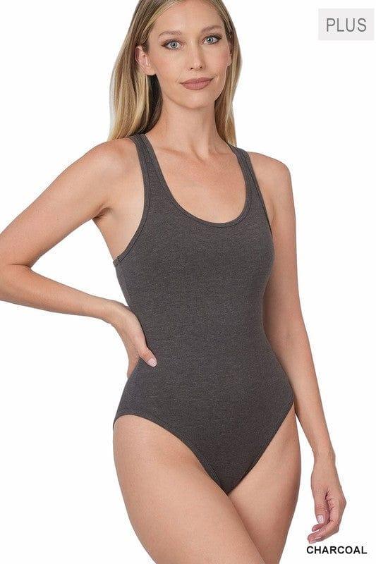 Plus Women's Size Bodysuit with button crotch in Charcoal - Esme and Elodie