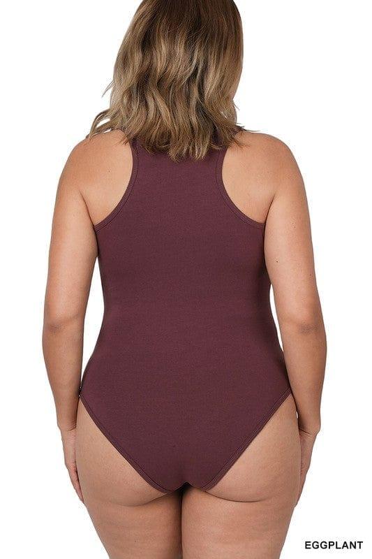 Plus Women's Bodysuit with button crotch in Eggplant - Esme and Elodie