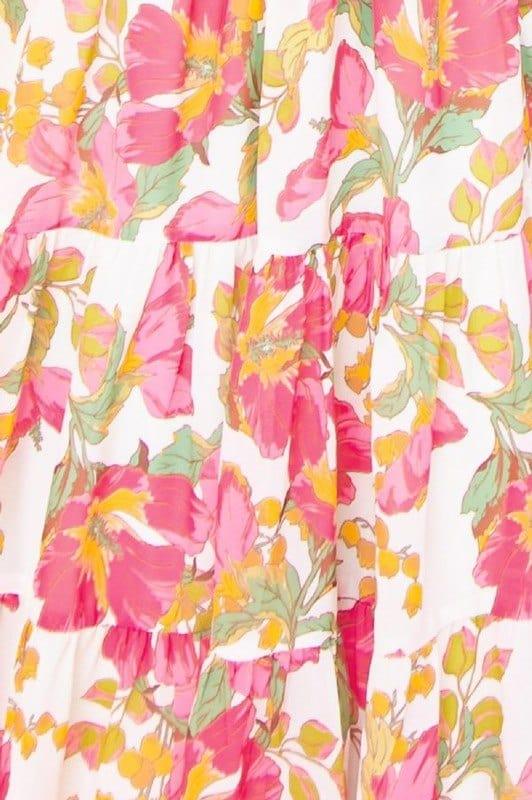 Plus size floral mini dress with vneck smocked bodice and peasant sleeve - Esme and Elodie