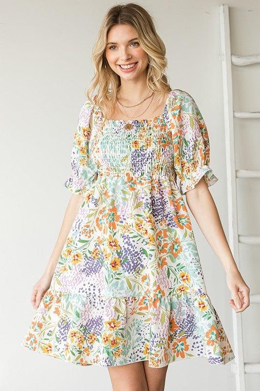 Plus size floral square neck babydoll dress - Esme and Elodie