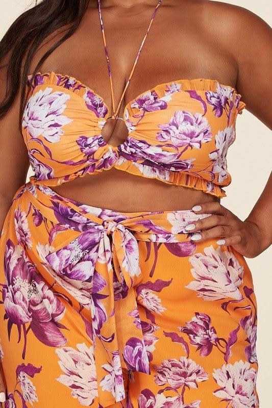 Plus size floral tangerine set - Esme and Elodie