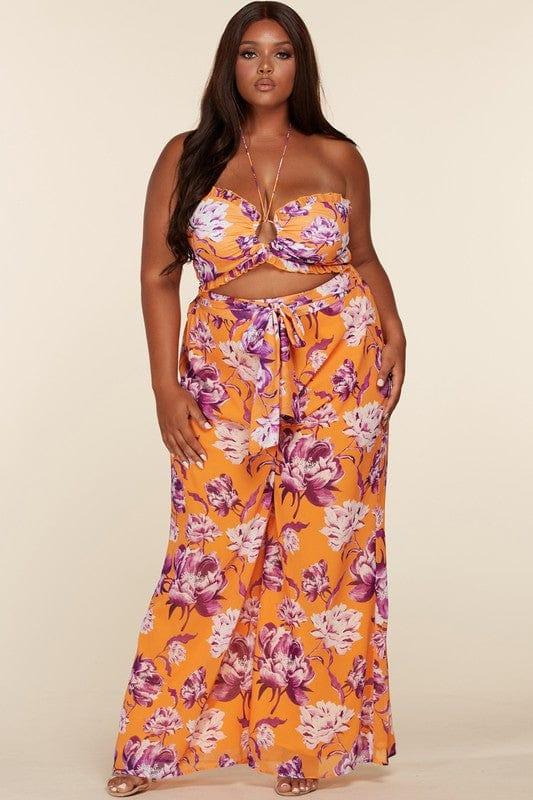 Plus size floral tangerine set - Esme and Elodie