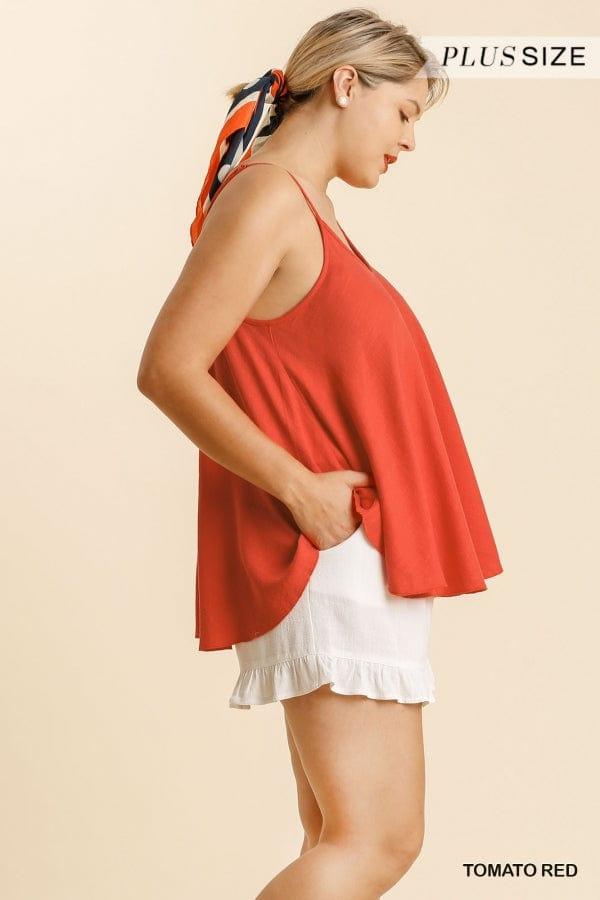 Plus size linen blend tank in tomato - Esme and Elodie