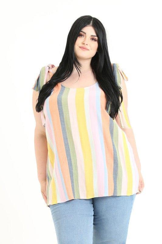 Plus size muted pastel tank with tie shoulders - Esme and Elodie