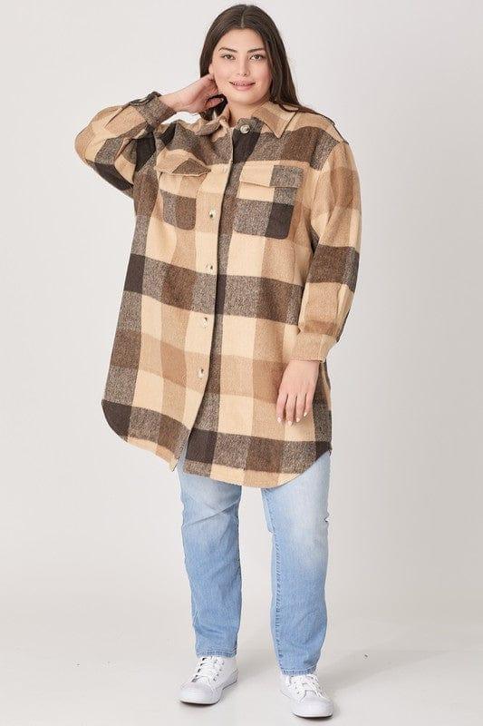 Plus size plaid long square print jacket - Esme and Elodie