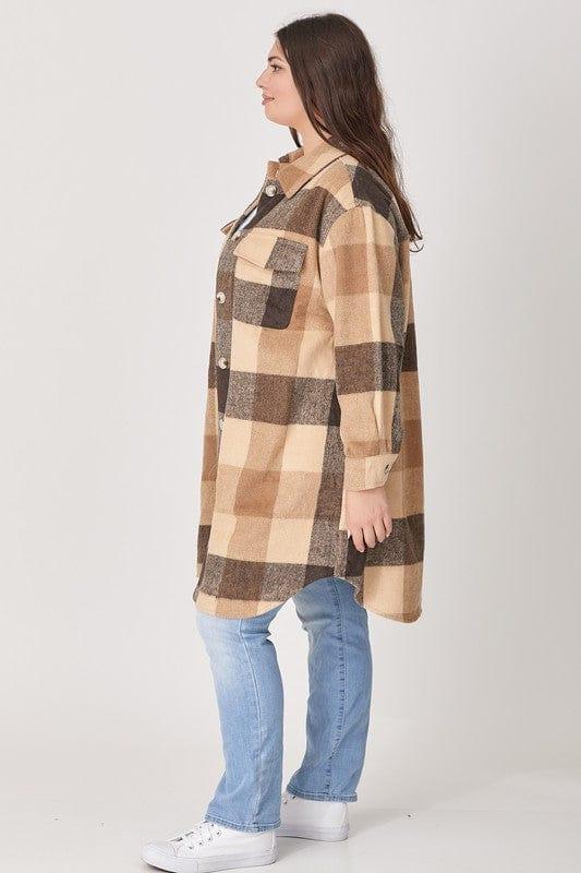 Plus size plaid long square print jacket - Esme and Elodie