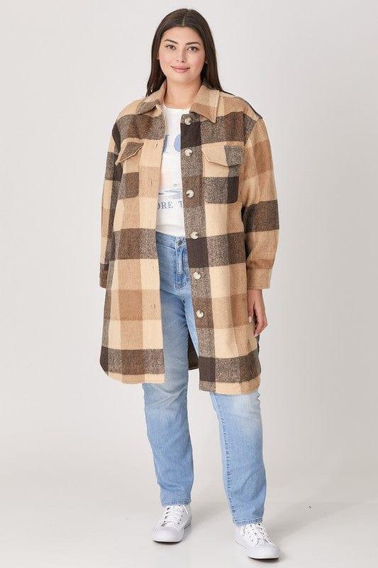 Plus size plaid long square print jacket - Esme and Elodie