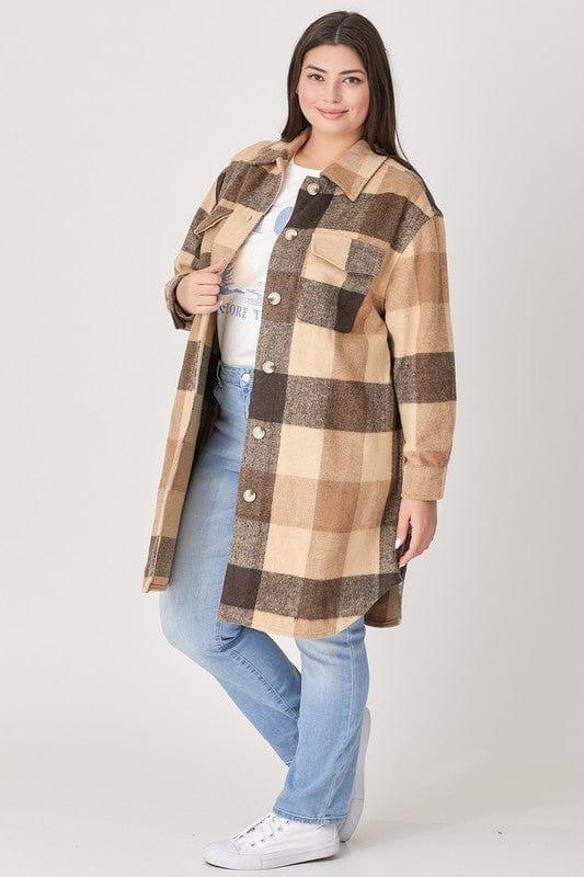 Plus size plaid long square print jacket - Esme and Elodie