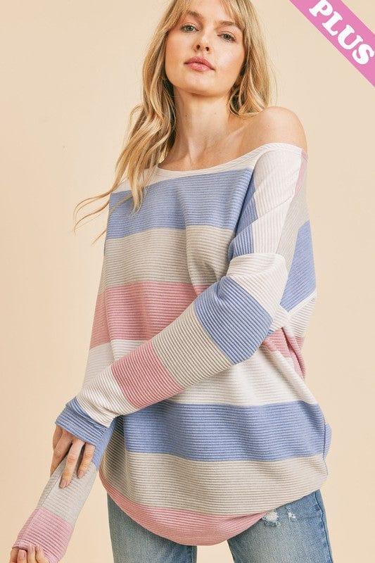 Plus size pleated multi colored top with long sleeves - Esme and Elodie