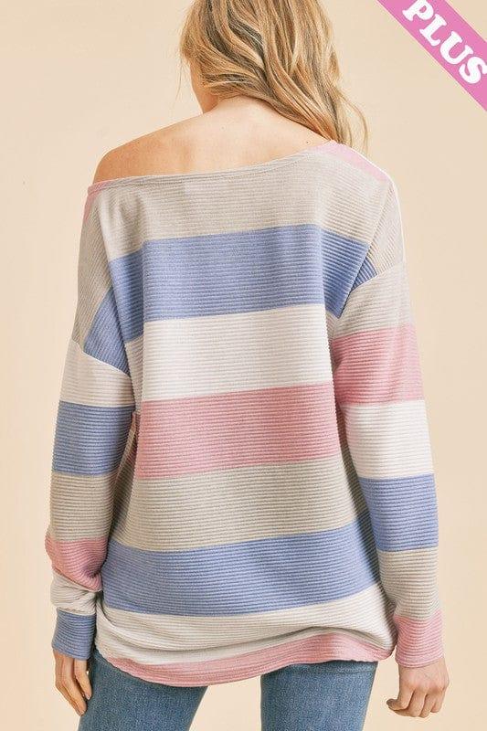 Plus size pleated multi colored top with long sleeves - Esme and Elodie