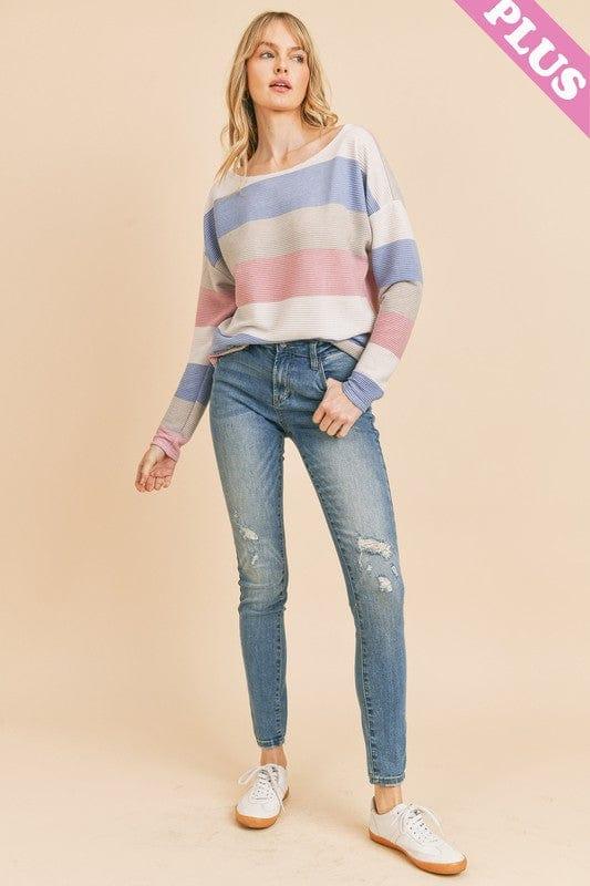 Plus size pleated multi colored top with long sleeves - Esme and Elodie