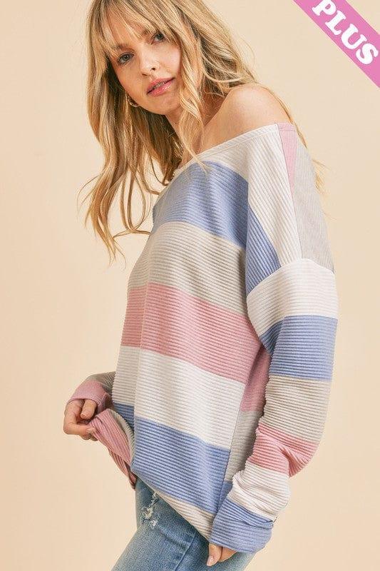 Plus size pleated multi colored top with long sleeves - Esme and Elodie