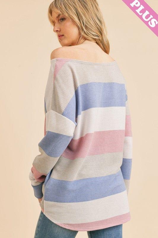 Plus size pleated multi colored top with long sleeves - Esme and Elodie