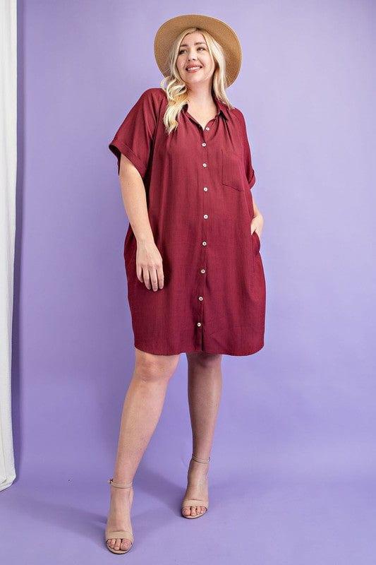 Plus size shirt dress in Wine - Esme and Elodie