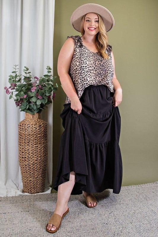 Plus size tiered maxi skirt in black - Esme and Elodie