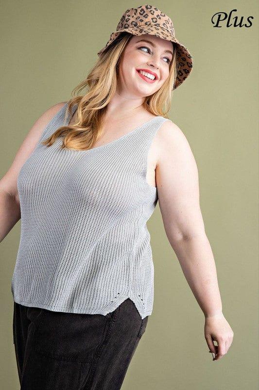 Plus Size v-neck sweater tank top with small side slit on side - Esme and Elodie