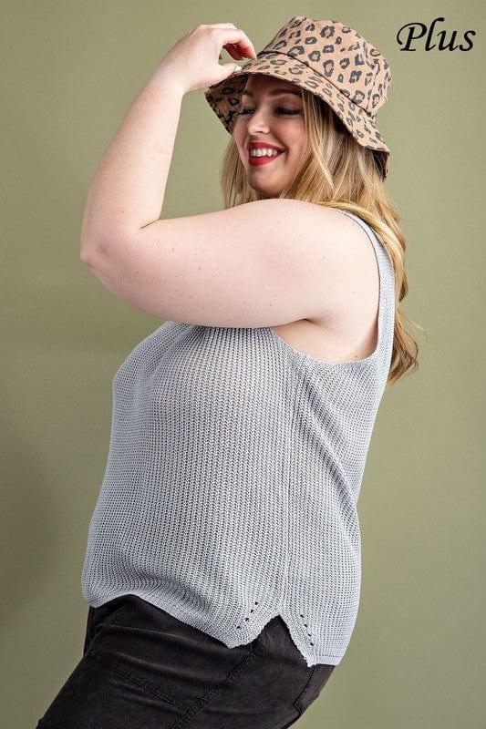 Plus Size v-neck sweater tank top with small side slit on side - Esme and Elodie