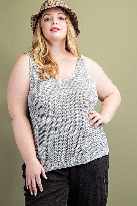 Plus Size v-neck sweater tank top with small side slit on side - Esme and Elodie
