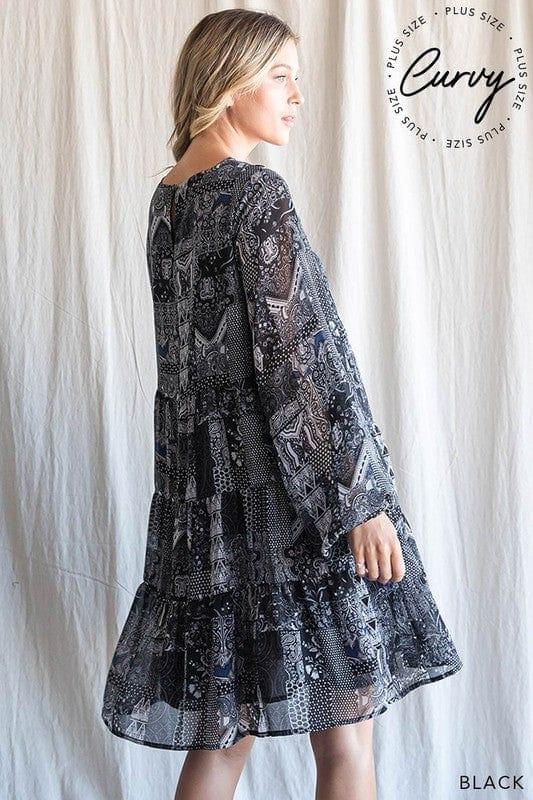 Plus size women poly soft boho mix and match tiered dress - Esme and Elodie