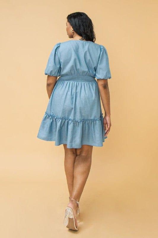 Prance- plus size cottage core chambray puff sleeve dress - Esme and Elodie