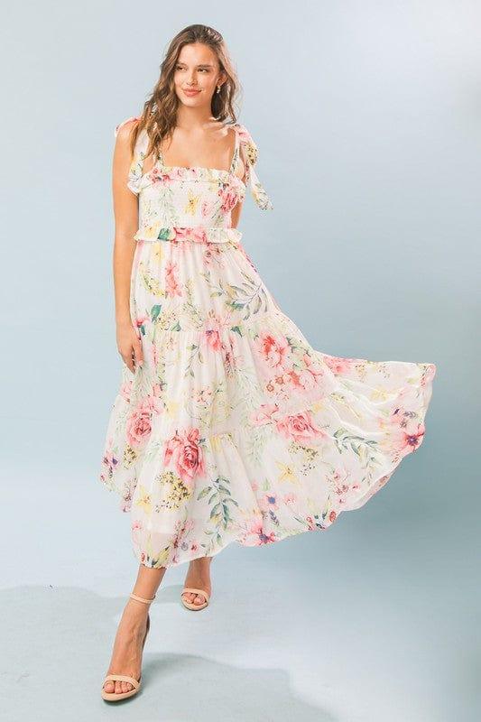 Printed midi dress with smocked bodice - Esme and Elodie