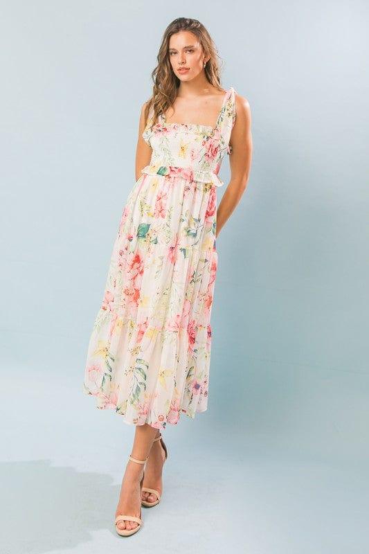 Printed midi dress with smocked bodice - Esme and Elodie