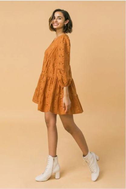Pumpkin Nice Latte- women's floral lace mini dress - Esme and Elodie