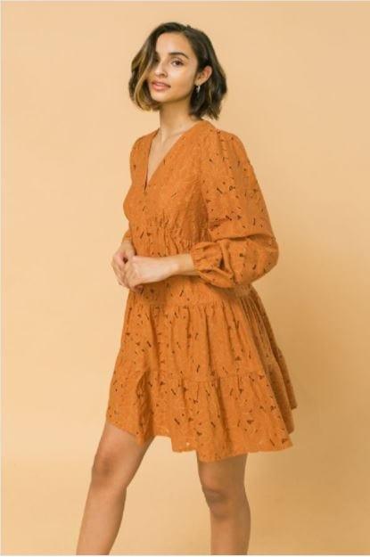 Pumpkin Nice Latte- women's floral lace mini dress - Esme and Elodie