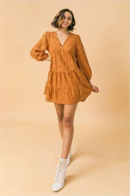 Pumpkin Nice Latte- women's floral lace mini dress - Esme and Elodie