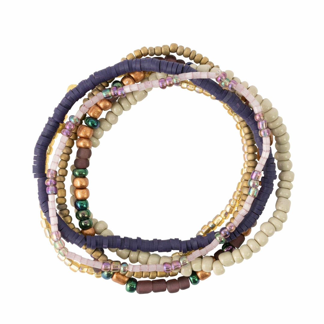 Purple Tones Seed Bead Stackable Bracelet Set - Esme and Elodie