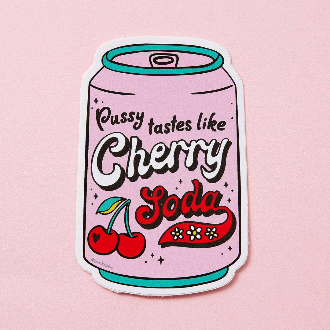 Pussy Tastes Like Cherry Soda Vinyl Laptop Sticker - Esme and Elodie