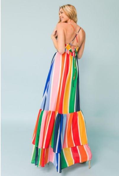 Rainbow Striped Maxi Dress in Women - Esme and Elodie